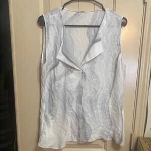 Elie Tahari White and Gray Sleeveless Blouse